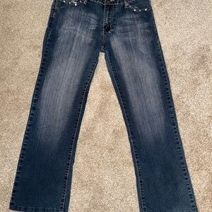 Botin Blue Flare Wide Leg‎ Jeans with Vintage Fade Size 9